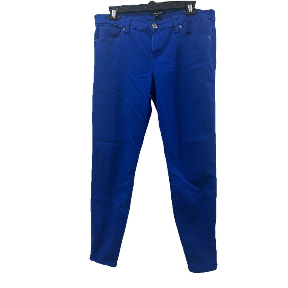 Forever 21 Womens Size 30 Royal Blue Skinny Jeans Pants Ankle Zippers 5 Pocket